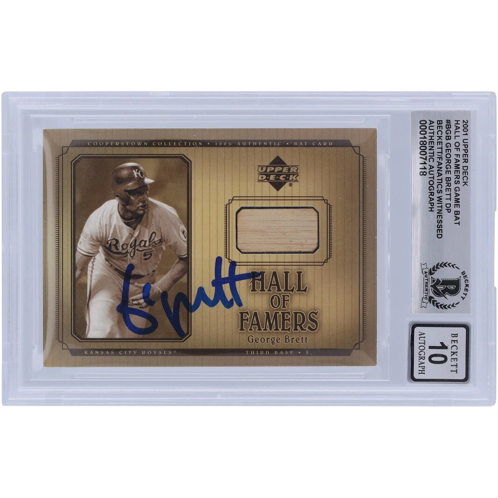 George Brett Signed 2001 Upper Deck Cooperstown Collection Bat Relic Card | Graded 10