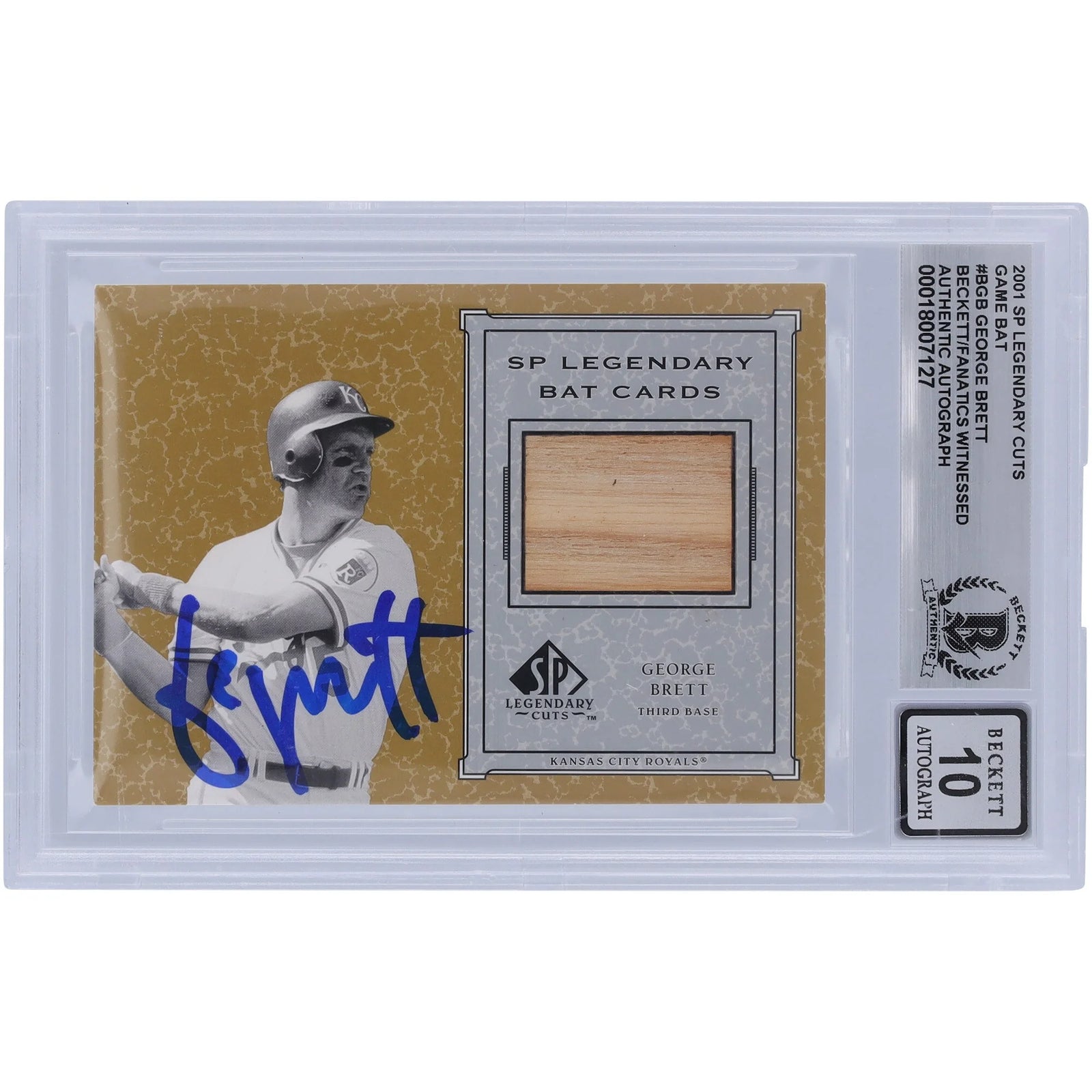 George Brett Signed 2001 Upper Deck SP Legendary Cuts Bat Relic Card | Grade 10
