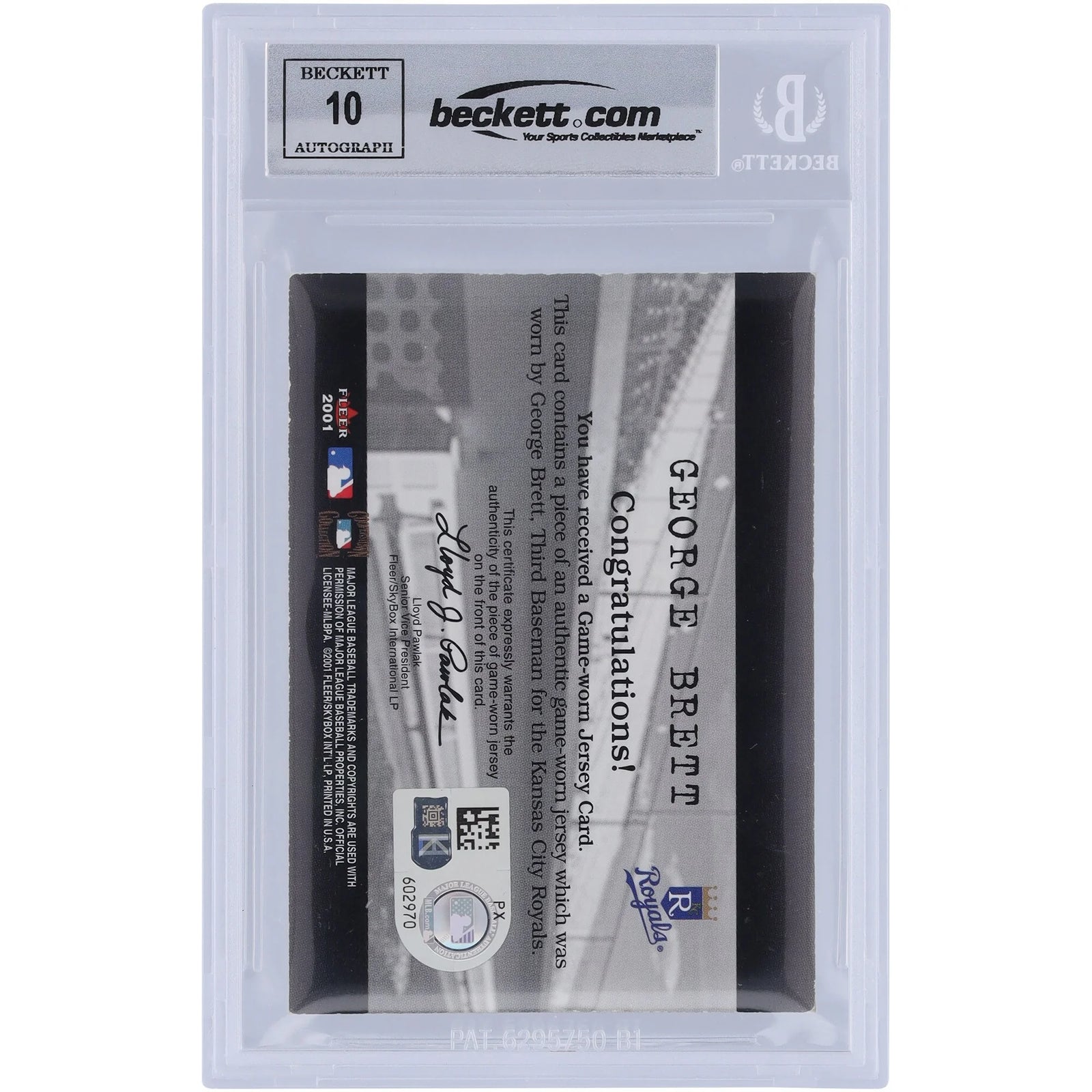 George Brett Signed 2001 Fleer Genuine Final Cut Jersey Relic Card | Graded 10
