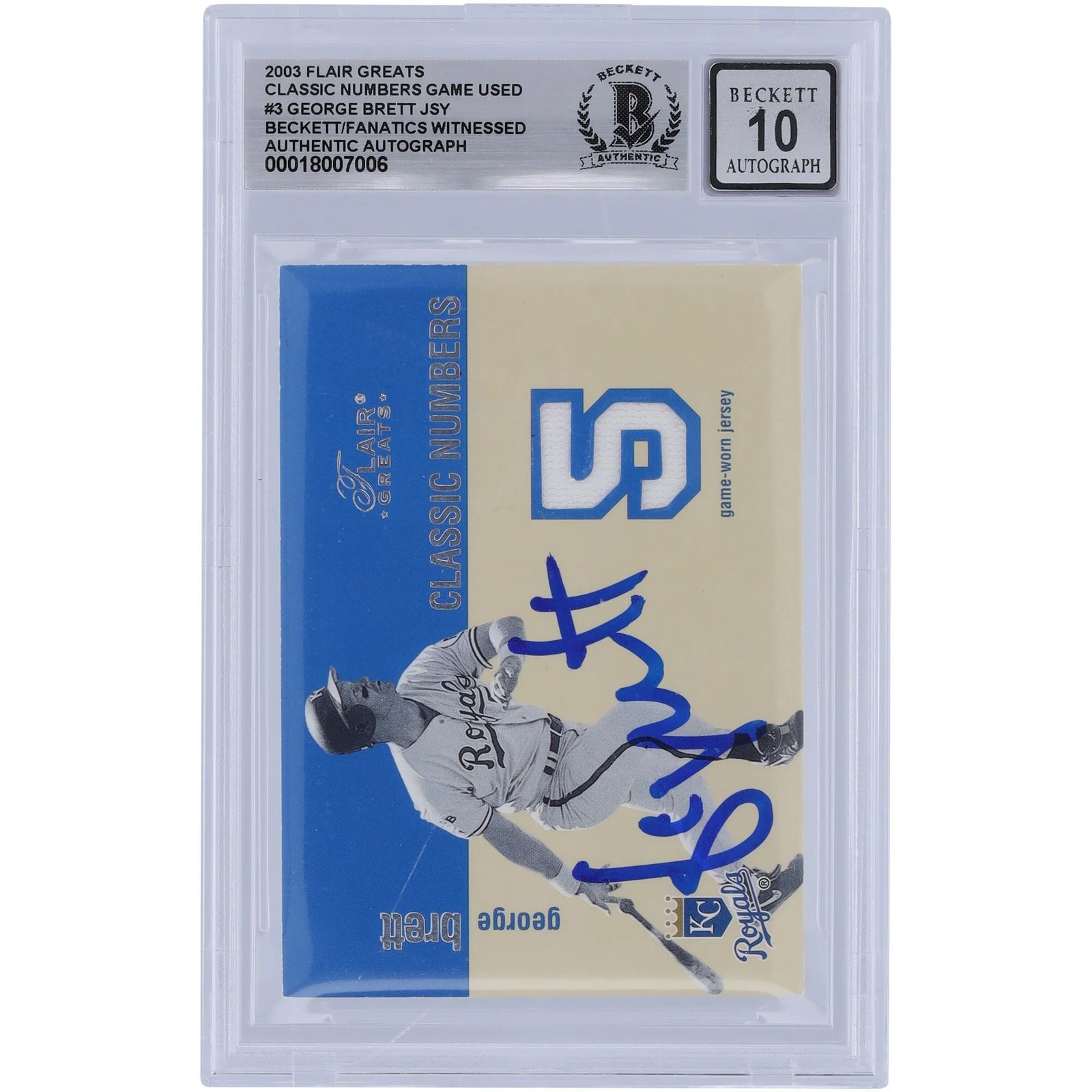 George Brett Signed 2003 Fleer Flair Greats Jersey Relic Card | Graded 10