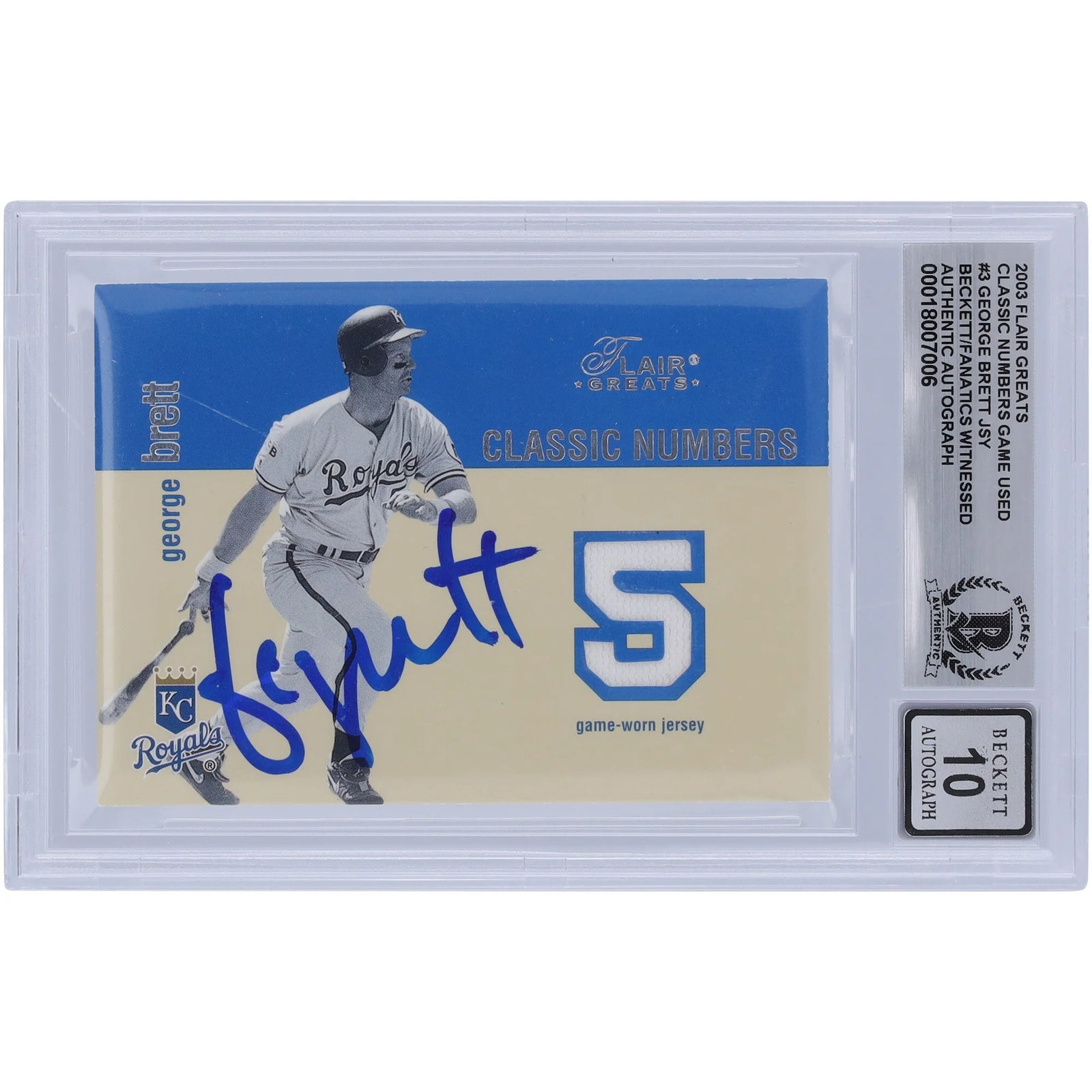 George Brett Signed 2003 Fleer Flair Greats Jersey Relic Card | Graded 10