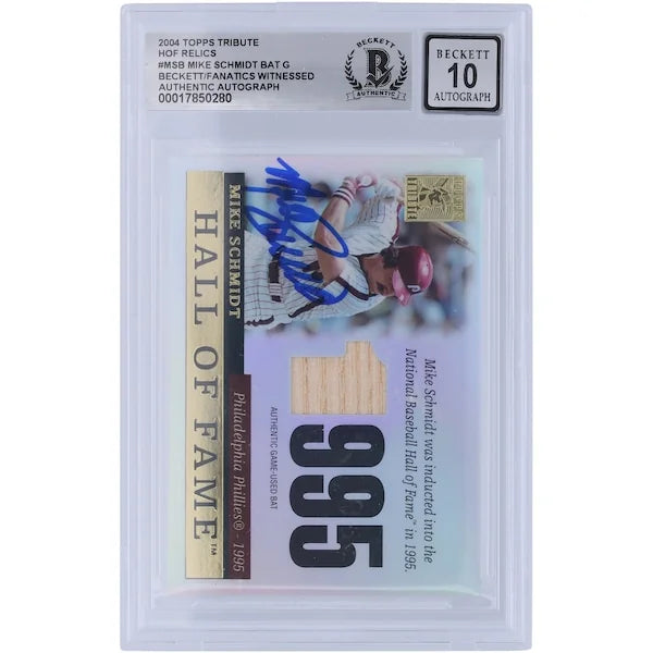 Mike Schmidt Signed 2004 Topps Tribute Hall of Fame Bat Relic Card | Grade 10