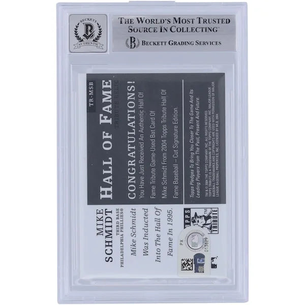 Mike Schmidt Signed 2004 Topps Tribute Hall of Fame Bat Relic Card | Grade 10