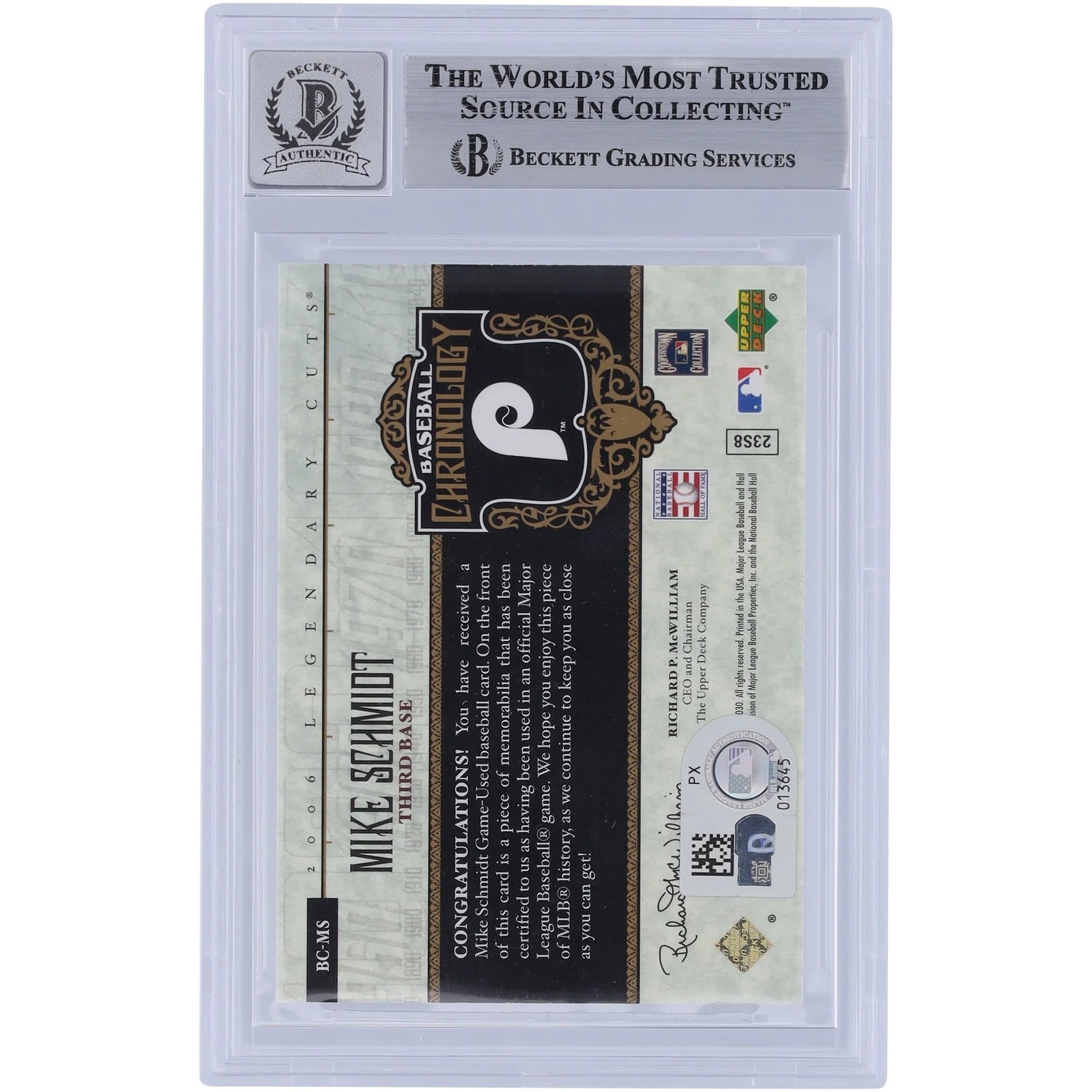 Mike Schmidt Signed 2006 Upper Deck Legendary Cuts Card | Graded 10