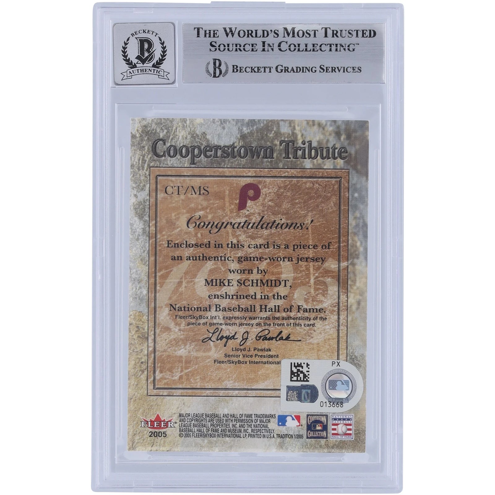 Mike Schmidt Signed 2005 Fleer Tradition Cooperstown Tribute Card | Graded 10