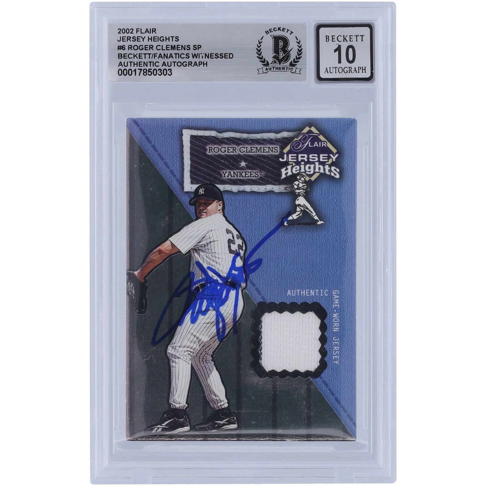 Roger Clemens Signed 2002 Fleer Flair Jersey Heights Relic Card | Graded 10