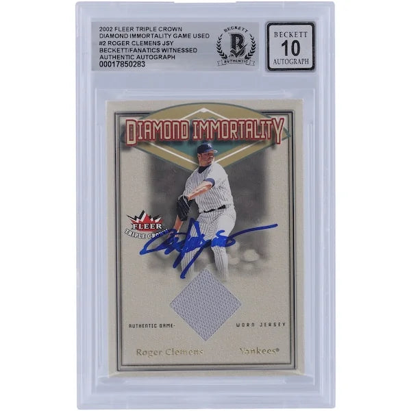 Roger Clemens Signed 2002 Fleer Triple Crown Card | Yankees Jersey Relic