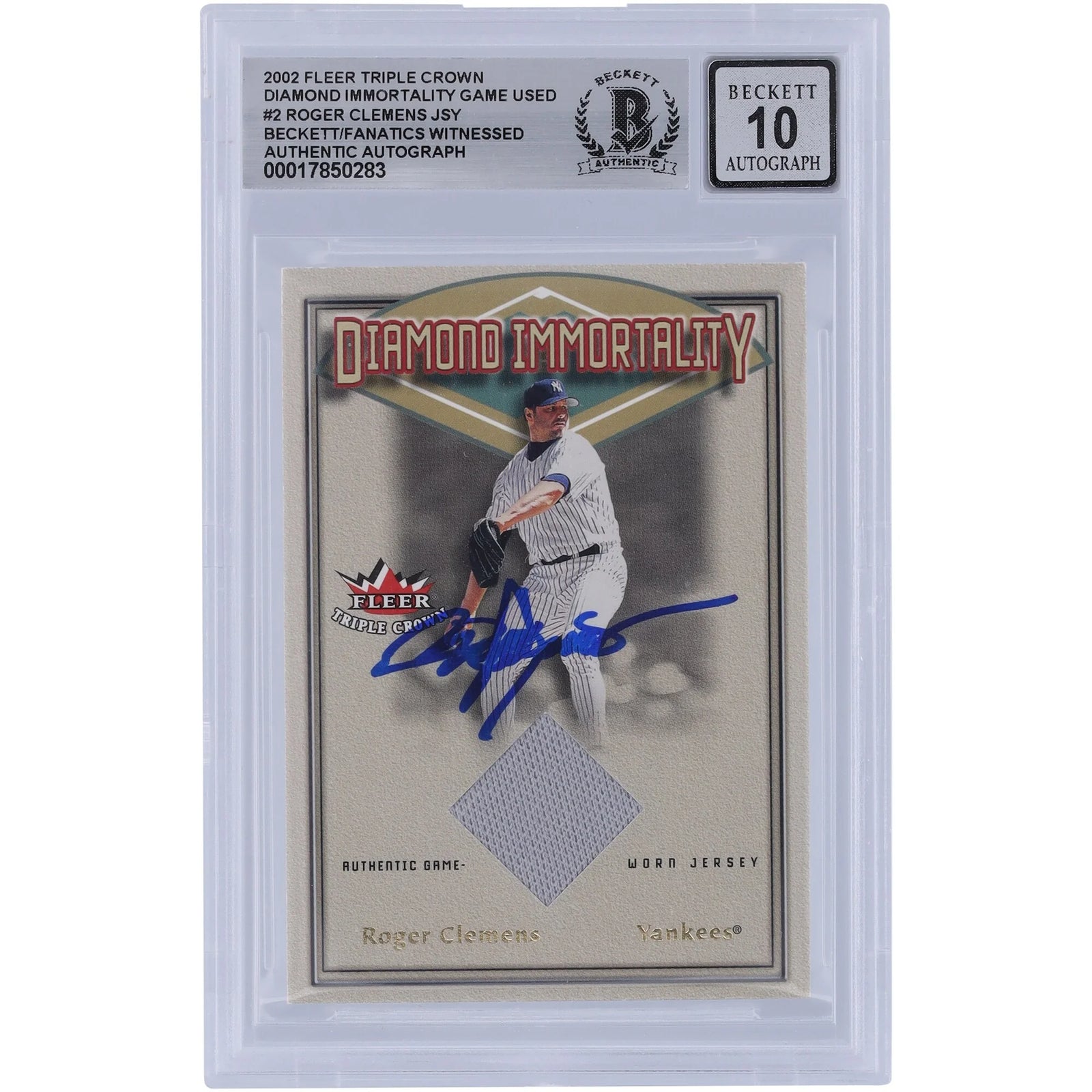 Roger Clemens Signed 2002 Fleer Triple Crown Card | Yankees Jersey Relic