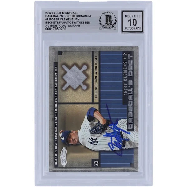 Roger Clemens Signed 2002 Fleer Showcase Card | Jersey Relic, Graded 10