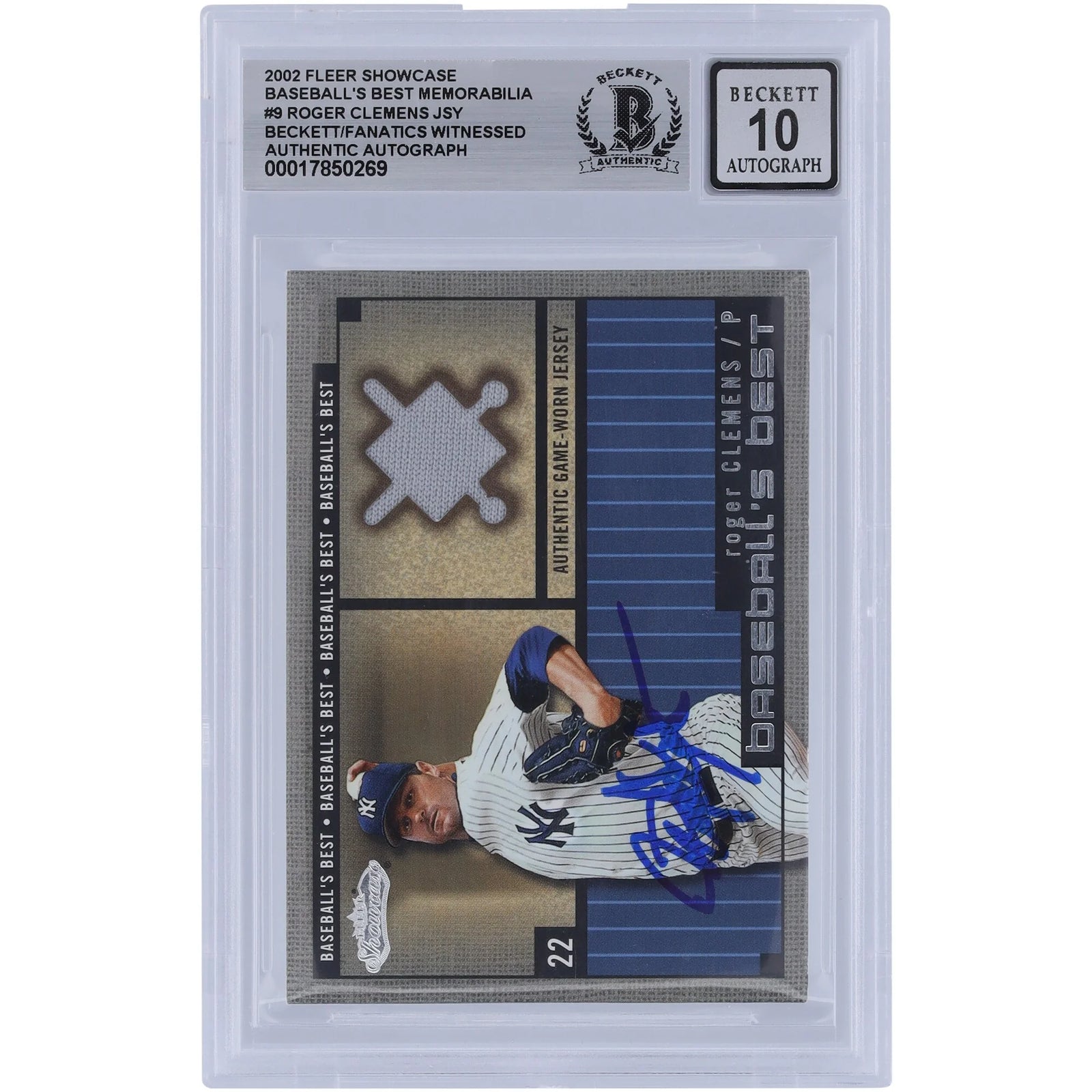 Roger Clemens Signed 2002 Fleer Showcase Card | Jersey Relic, Graded 10