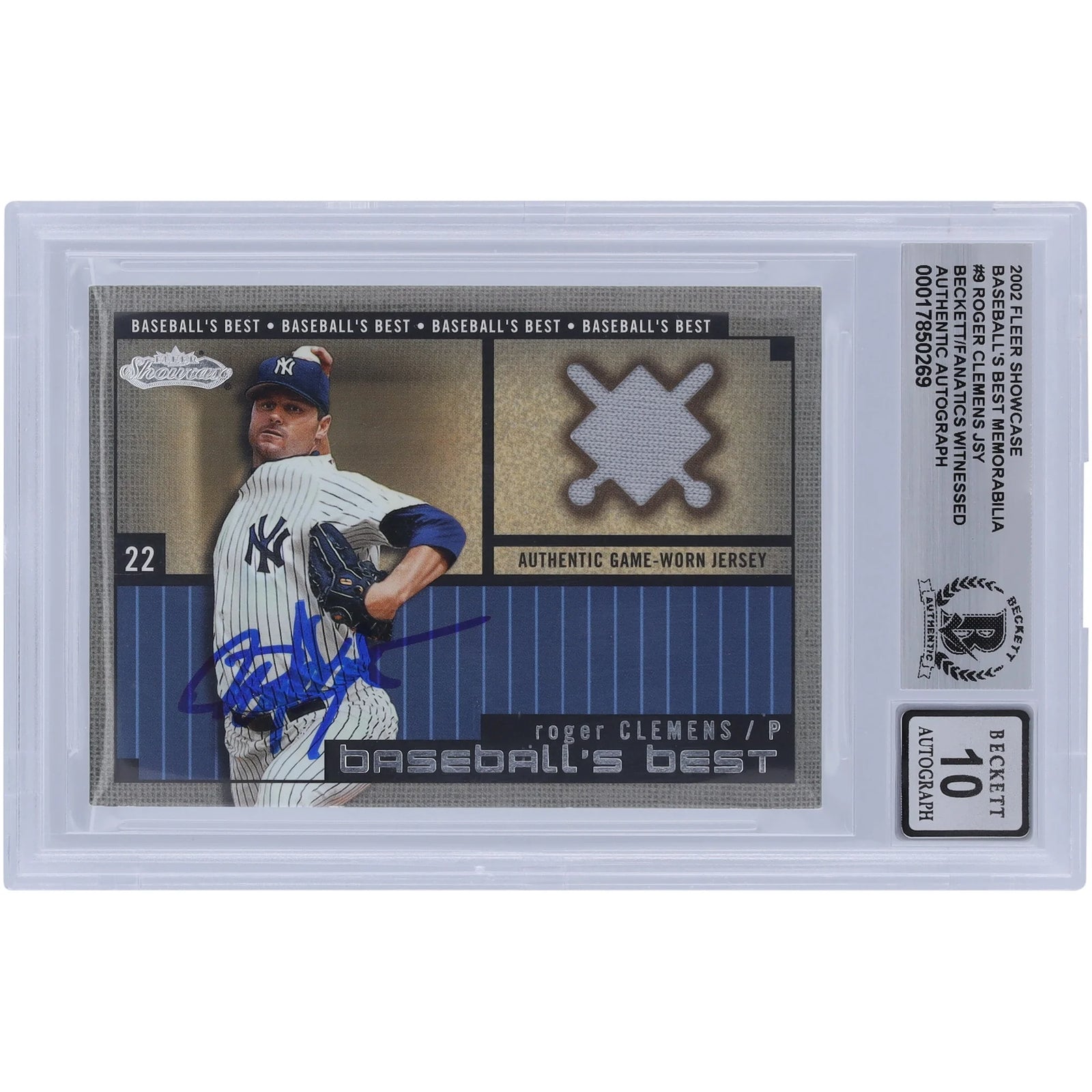 Roger Clemens Signed 2002 Fleer Showcase Card | Jersey Relic, Graded 10