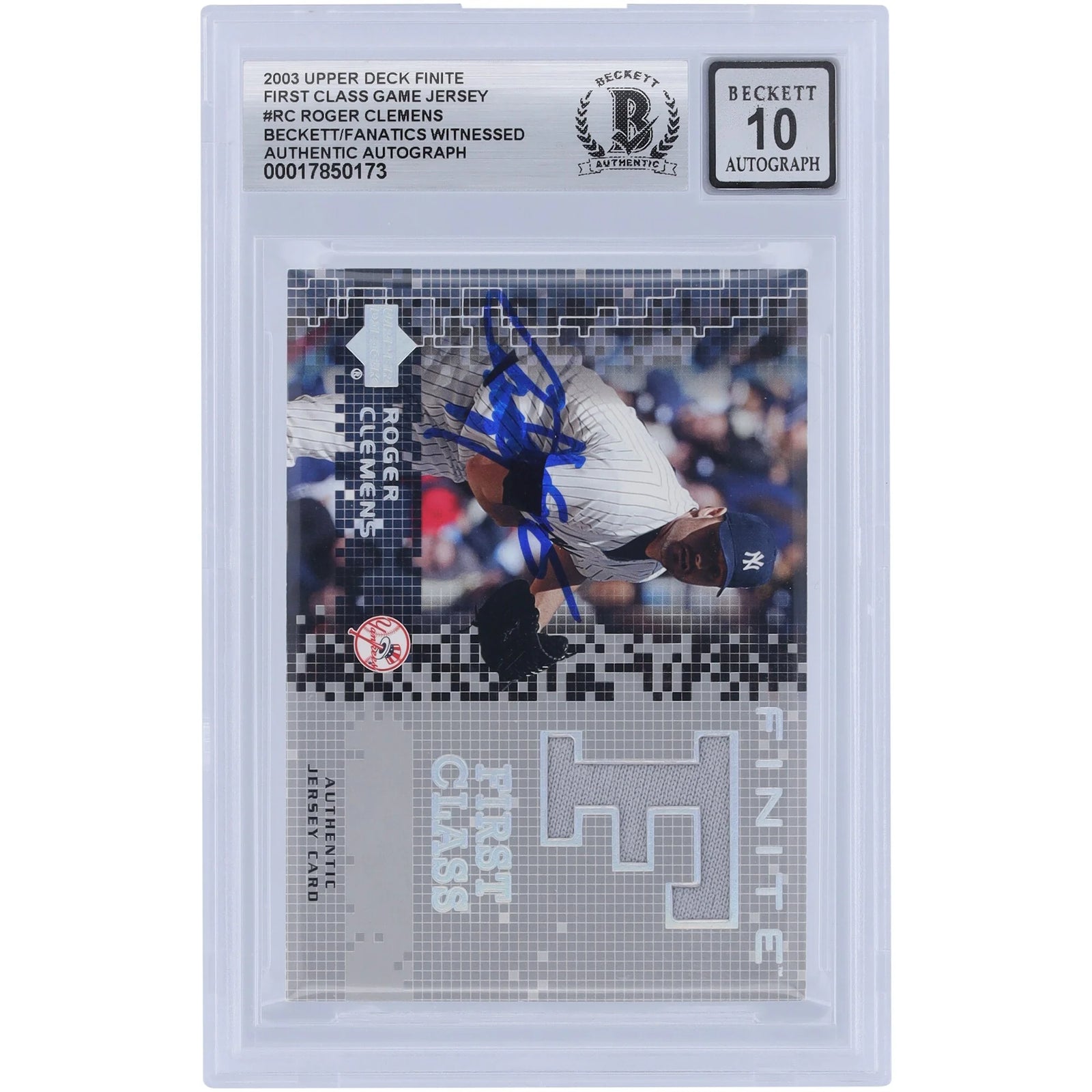 Roger Clemens Signed 2003 Upper Deck Finite First Class Jersey Relic Card | Grade 10