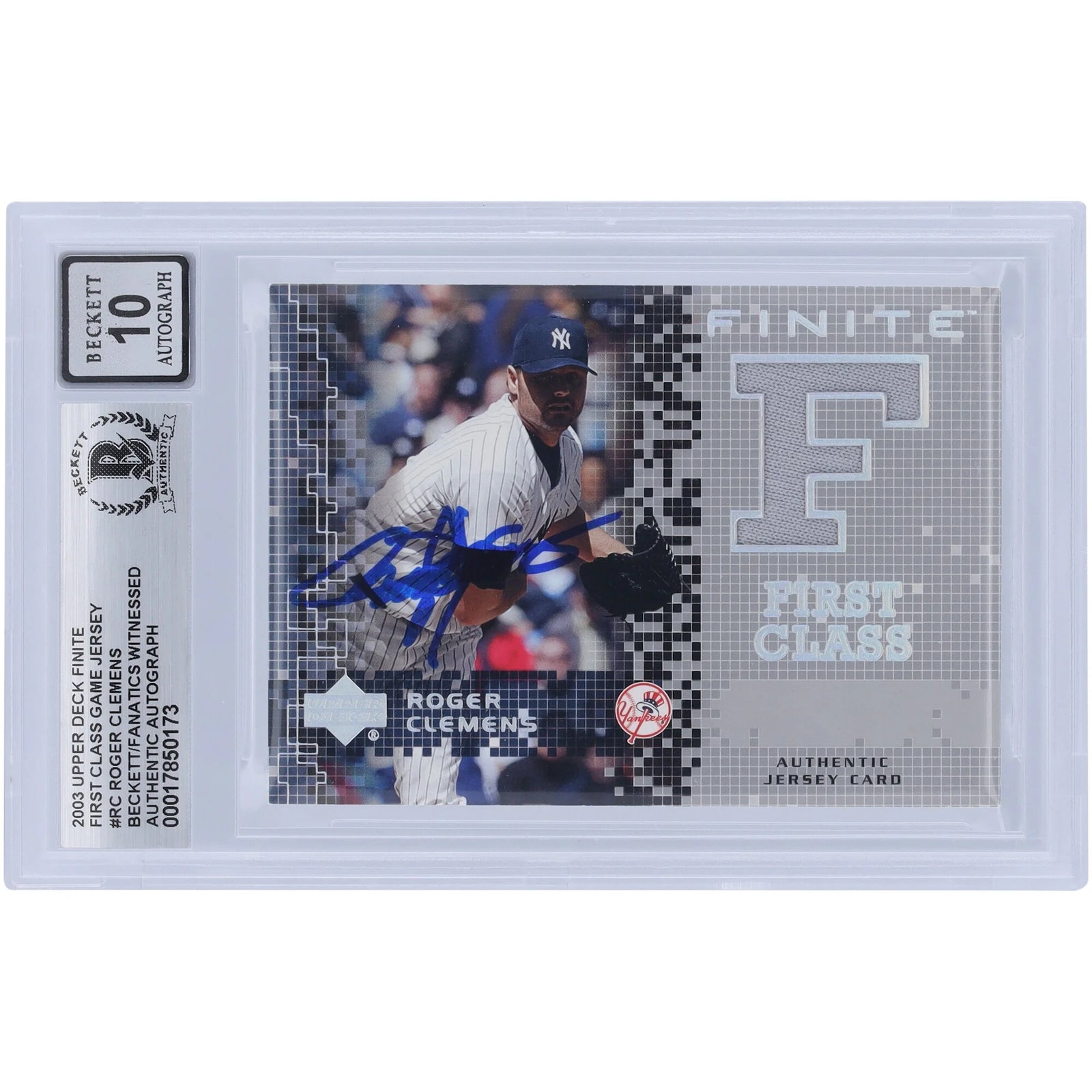 Roger Clemens Signed 2003 Upper Deck Finite First Class Jersey Relic Card | Grade 10
