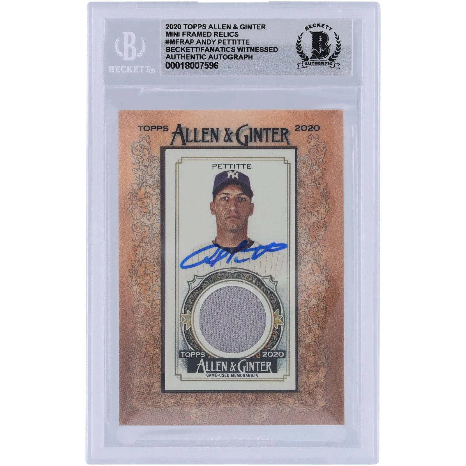 Andy Pettitte Signed 2020 Topps Allen & Ginter Mini Framed Jersey Relic Card | Graded 10