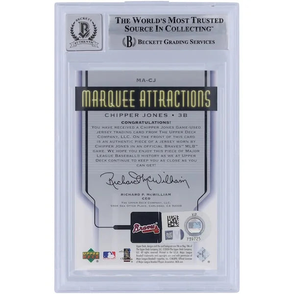 Chipper Jones Signed 2005 Upper Deck Marquee Attractions Jersey Relic | Graded 10
