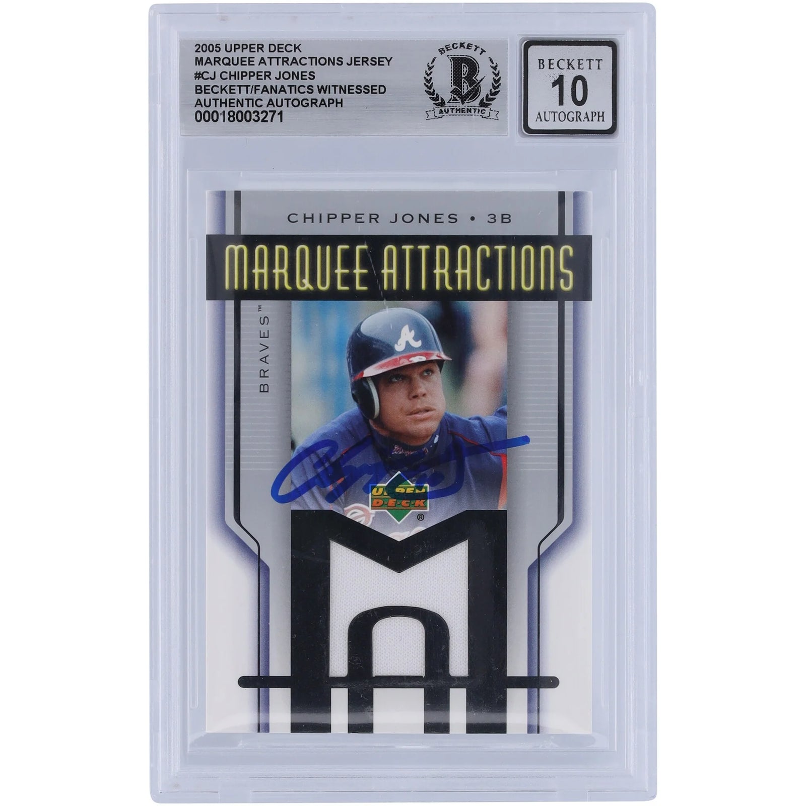 Chipper Jones Signed 2005 Upper Deck Marquee Attractions Jersey Relic | Graded 10