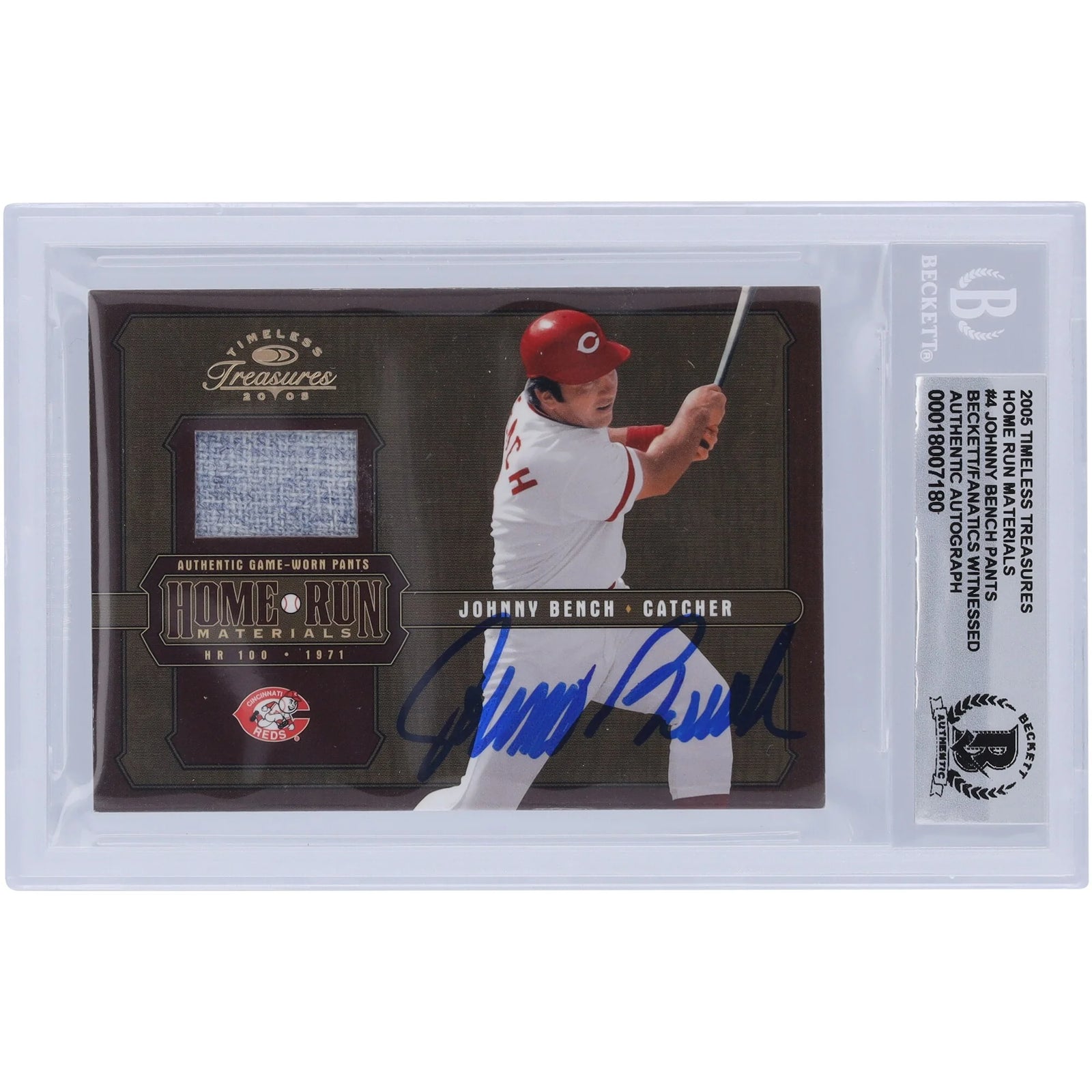 Johnny Bench Signed 2005 Donruss Timeless Treasures Jersey Relic | Graded 10
