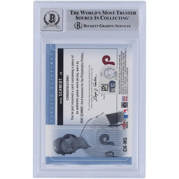 Mike Schmidt Signed 2005 Fleer Classic Clippings Jersey Relic Card | Graded 10