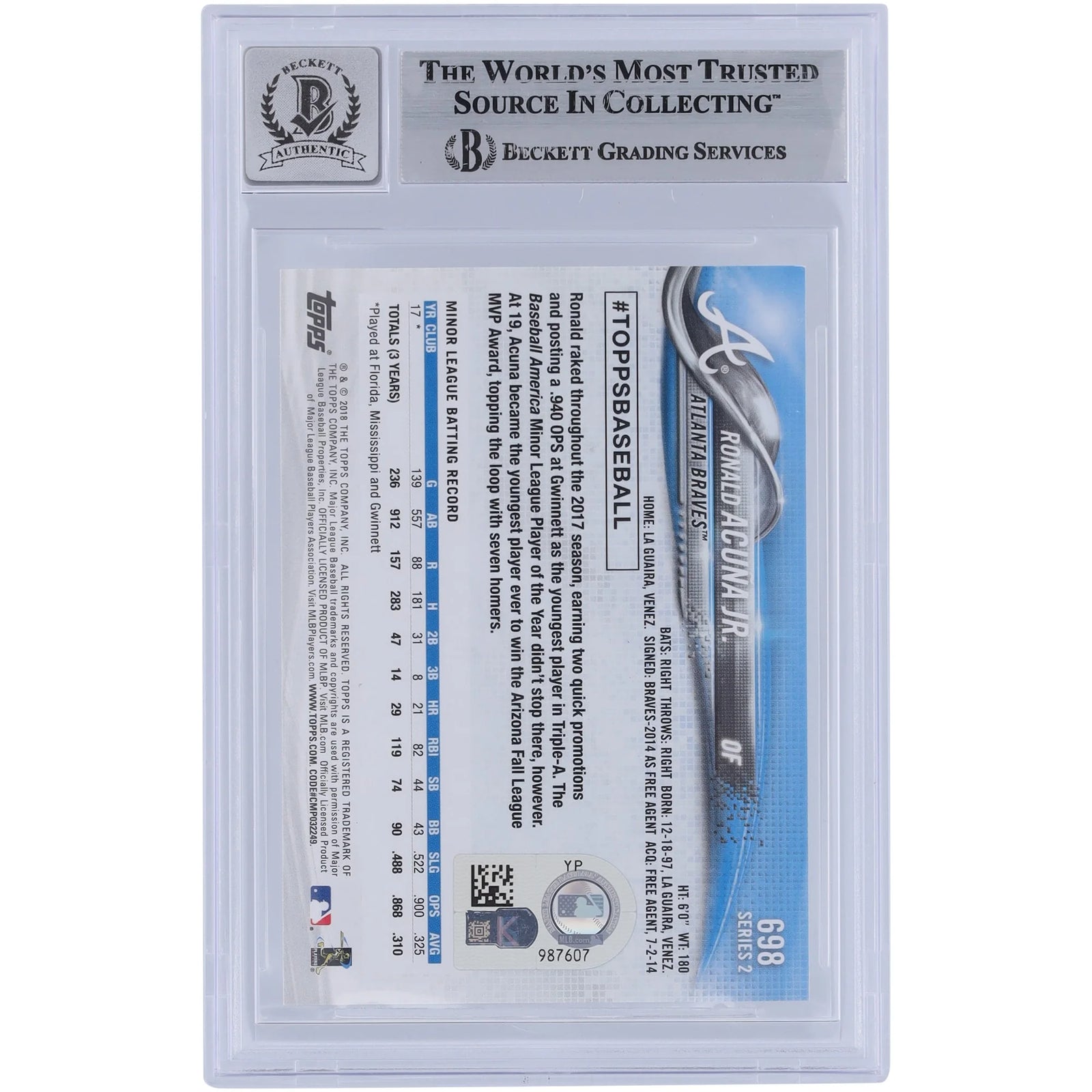 Ronald Acuna Jr. Signed 2018 Topps Series 2 #698 | Graded 9