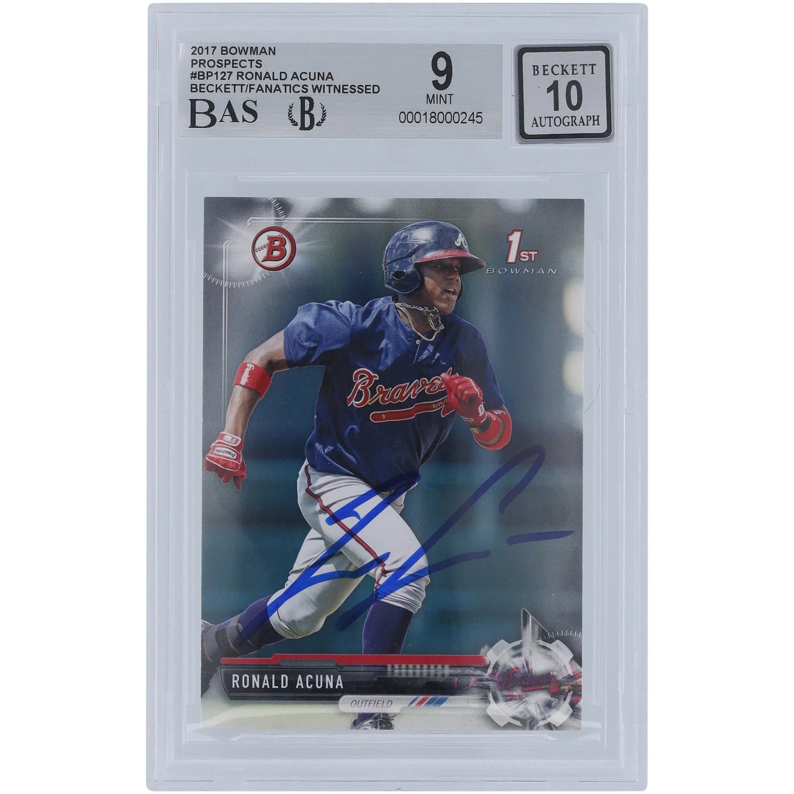 Ronald Acuna Jr. Signed 2017 Bowman Prospects #BP127 | Beckett Authenticated 9