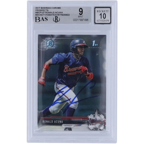 Ronald Acuna Jr. Signed 2017 Bowman Chrome Prospects #BCP127 | Graded 9