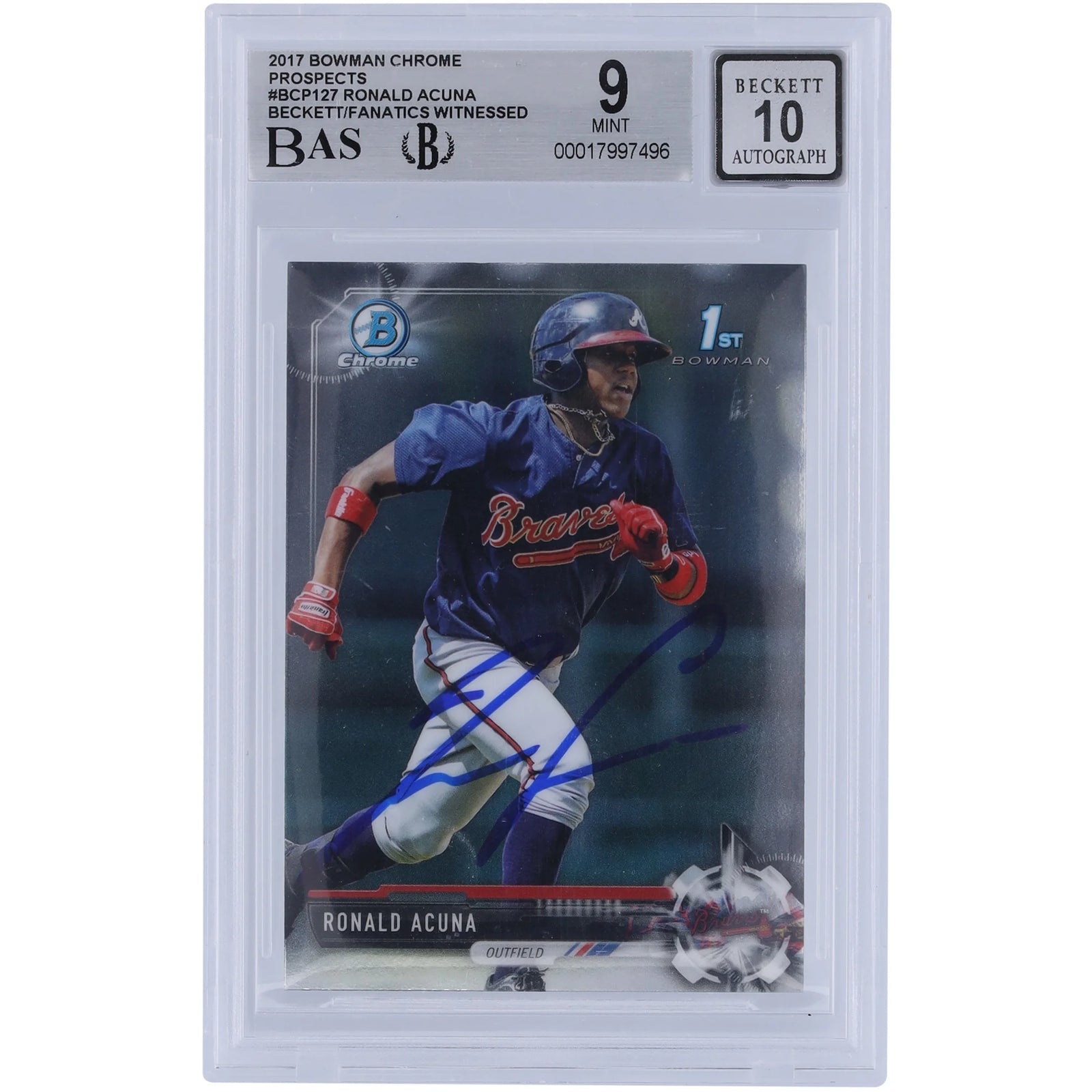 Ronald Acuna Jr. Signed 2017 Bowman Chrome Prospects #BCP127 | Graded 9