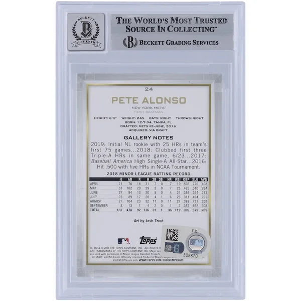 Pete Alonso Signed 2019 Topps Gallery #24 Rookie Card | Beckett Authenticated