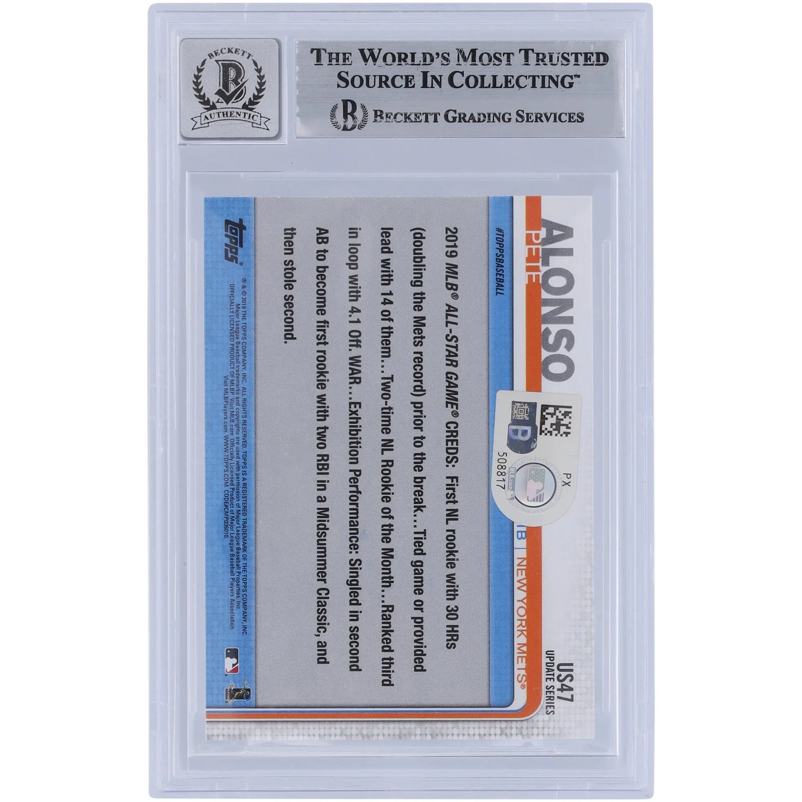 Pete Alonso Signed 2019 Topps Update #US47 Rookie Card | Graded 9