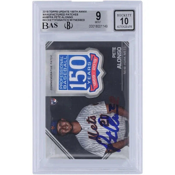 Pete Alonso Signed 2019 Topps Update 150th Anniversary Relic Card | Beckett 9