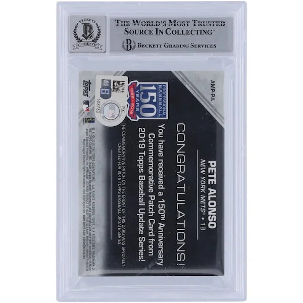 Pete Alonso Signed 2019 Topps Update 150th Anniversary Relic Card | Beckett 9
