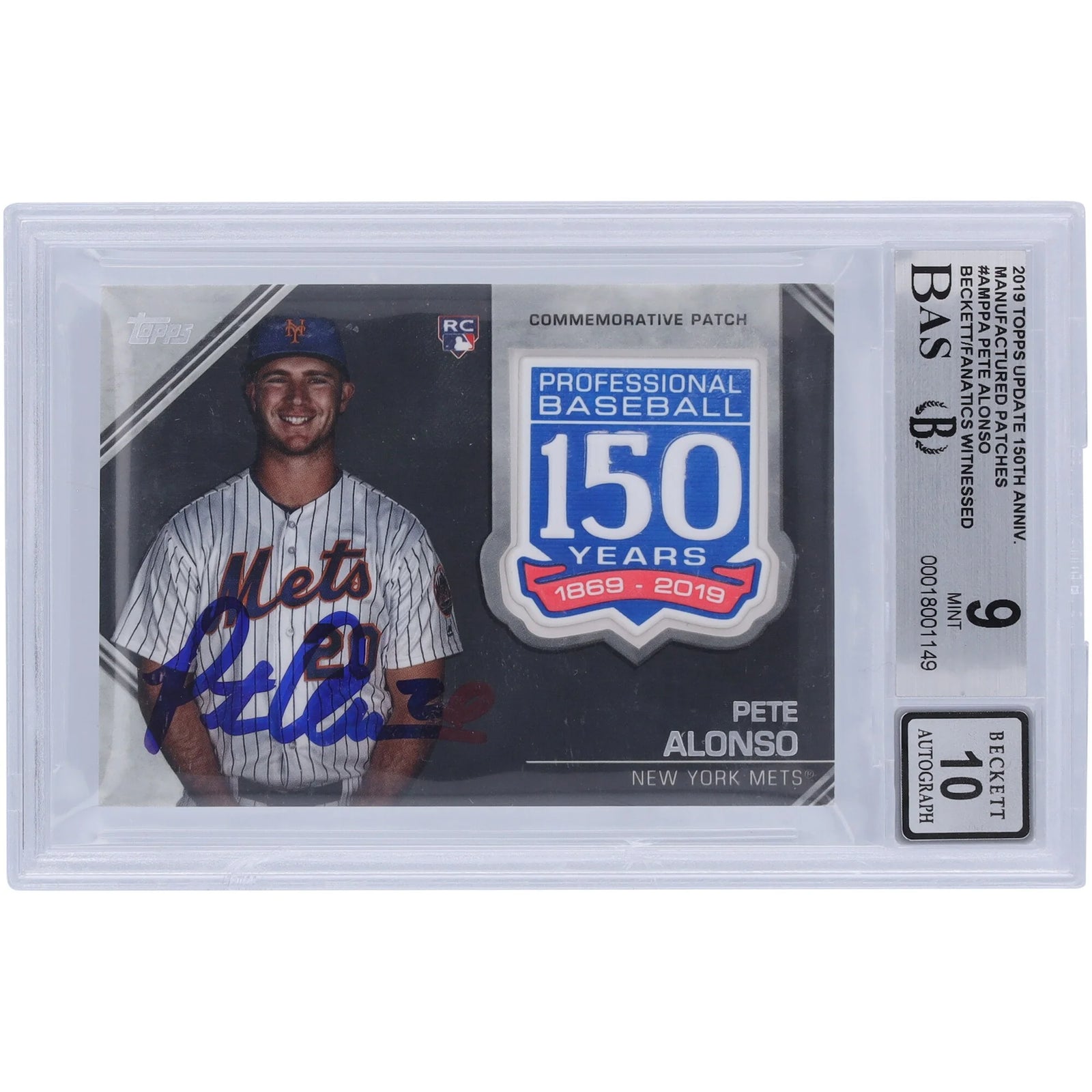 Pete Alonso Signed 2019 Topps Update 150th Anniversary Relic Card | Beckett 9