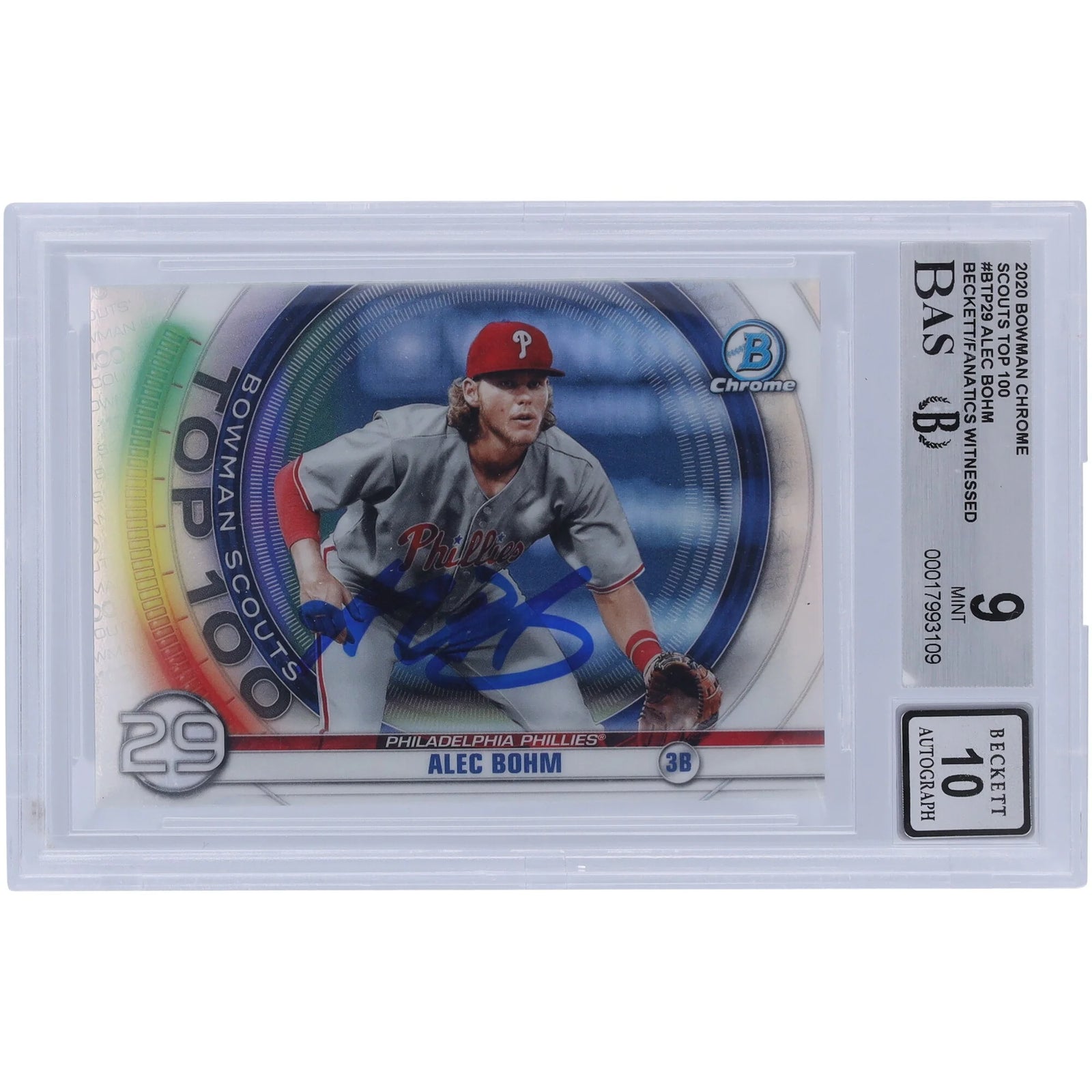 Alec Bohm Signed 2020 Bowman Chrome Scouts Top 100 #BTP-29 | Graded 9
