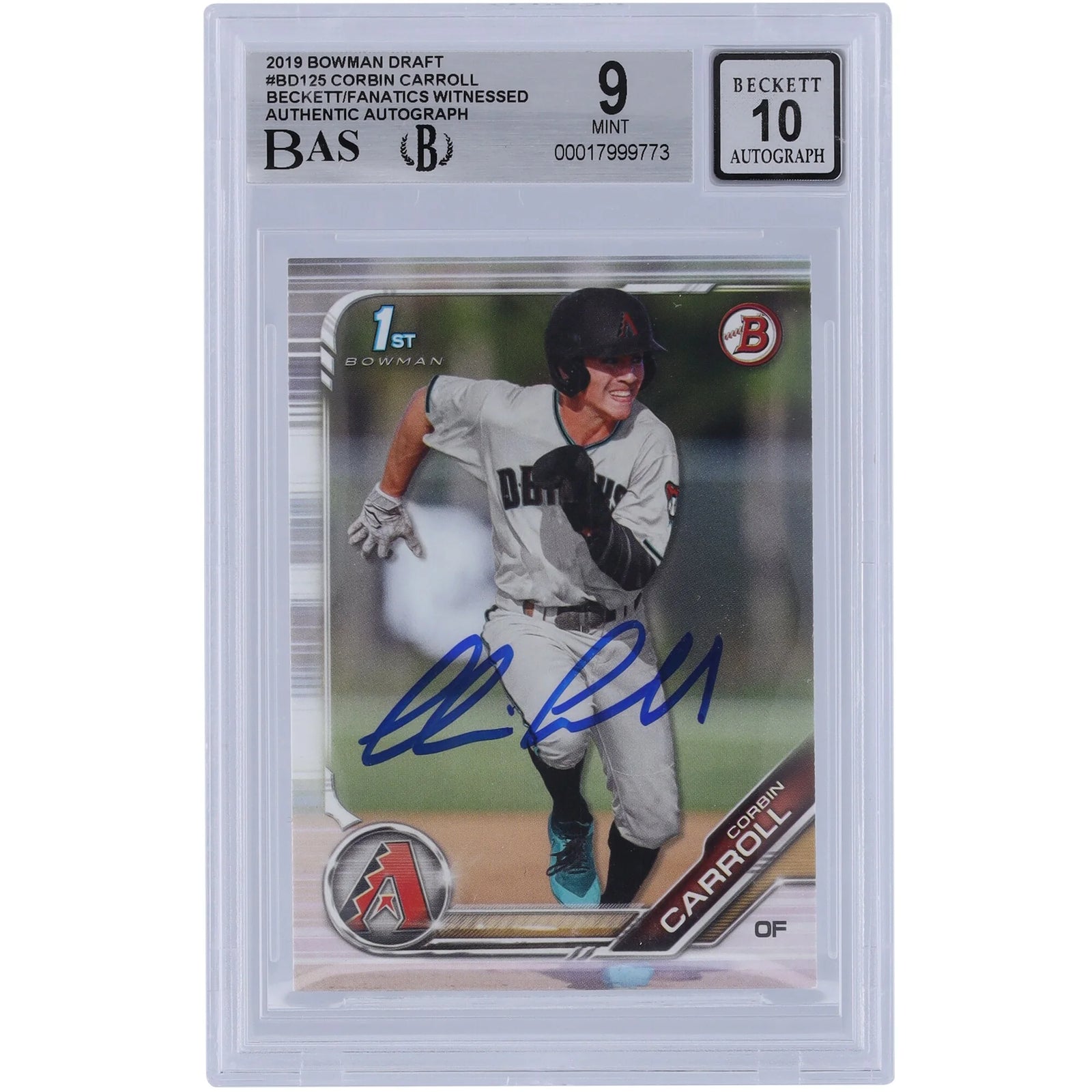 Corbin Carroll Signed 2019 Bowman Draft #BD-125 Card | Graded 9