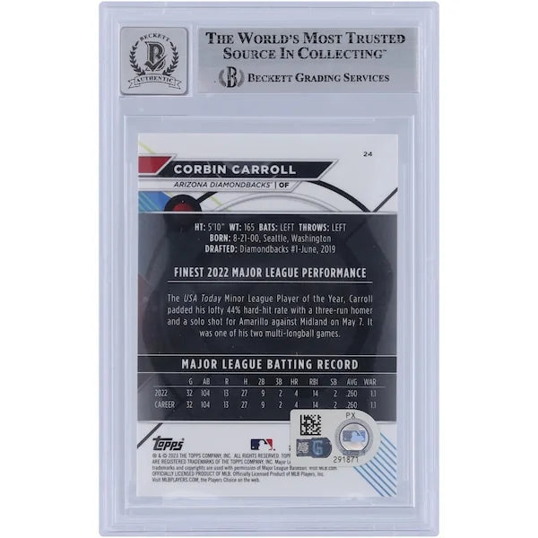 Corbin Carroll Signed 2023 Topps Finest #24 Rookie Card | Beckett Authenticated