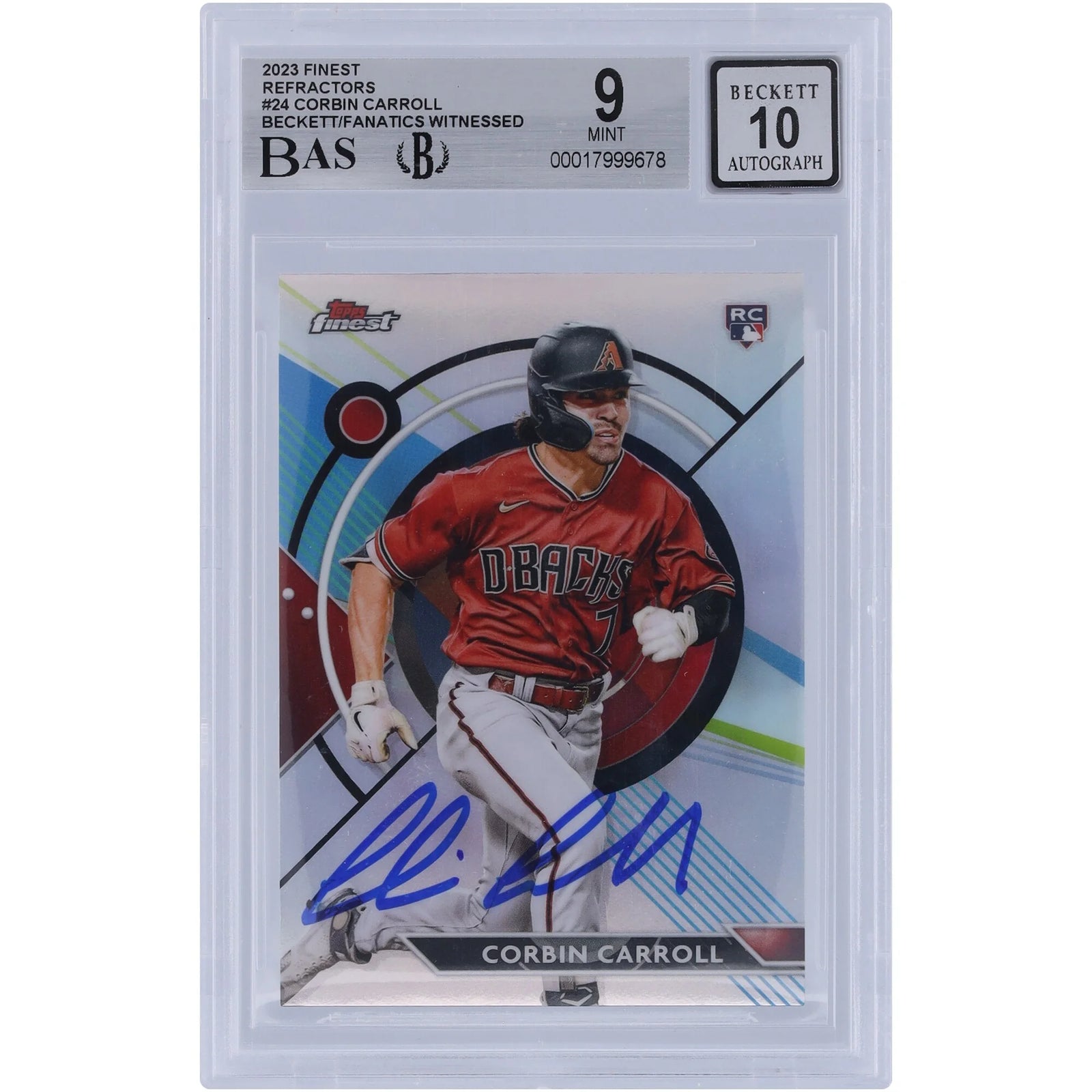 Corbin Carroll Signed 2023 Topps Finest Refractor #24 Rookie Card | Beckett 9