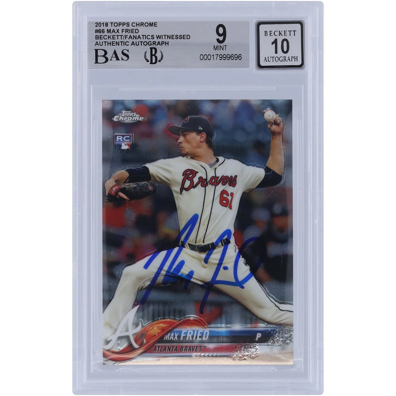 Max Fried Signed 2018 Topps Chrome #66 Rookie Card | Beckett Graded 9
