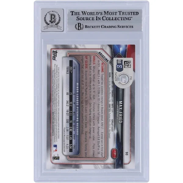Max Fried Signed 2018 Bowman #90 Rookie Card | Graded 9