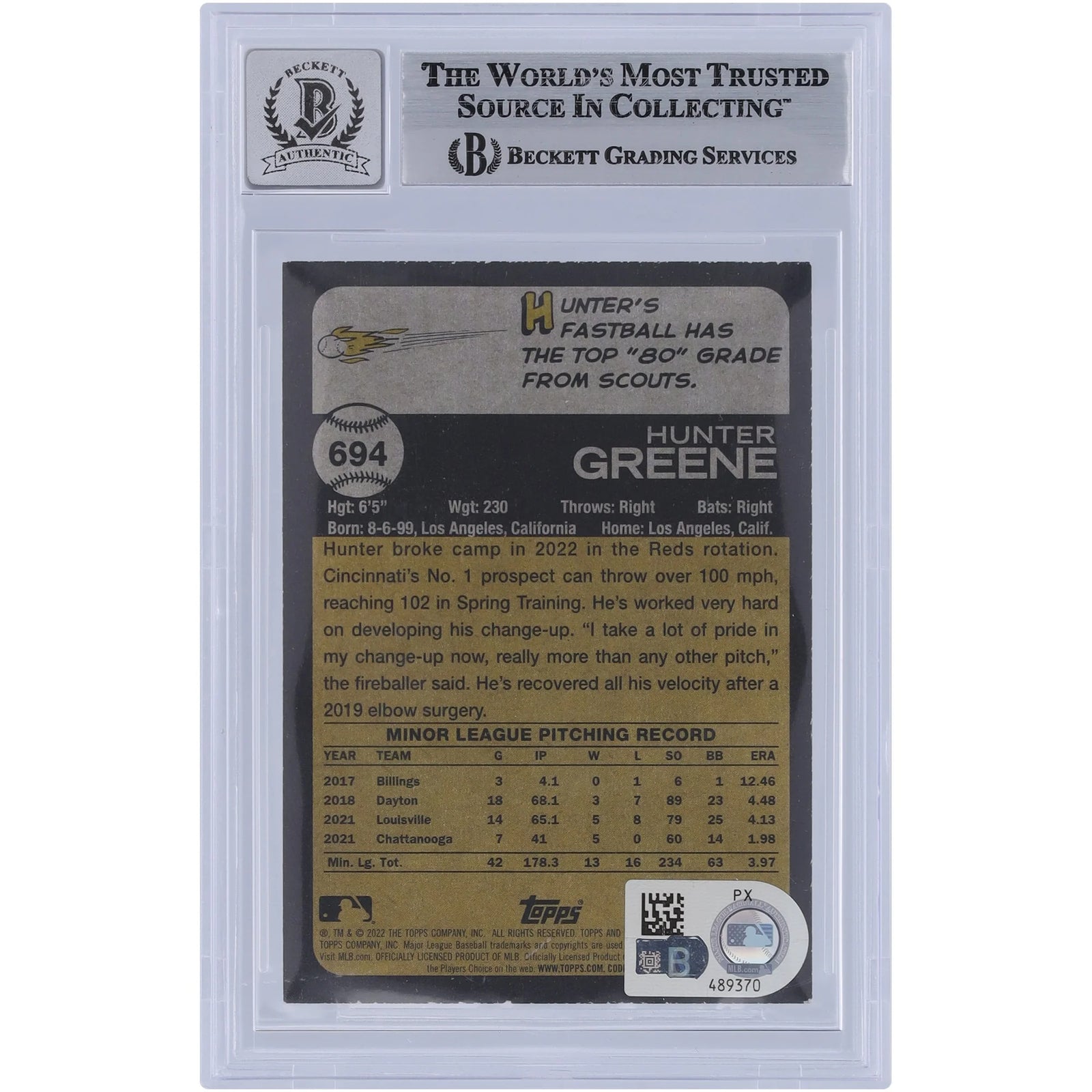 Hunter Greene Signed 2022 Topps Heritage #694 Rookie Card | Authenticated