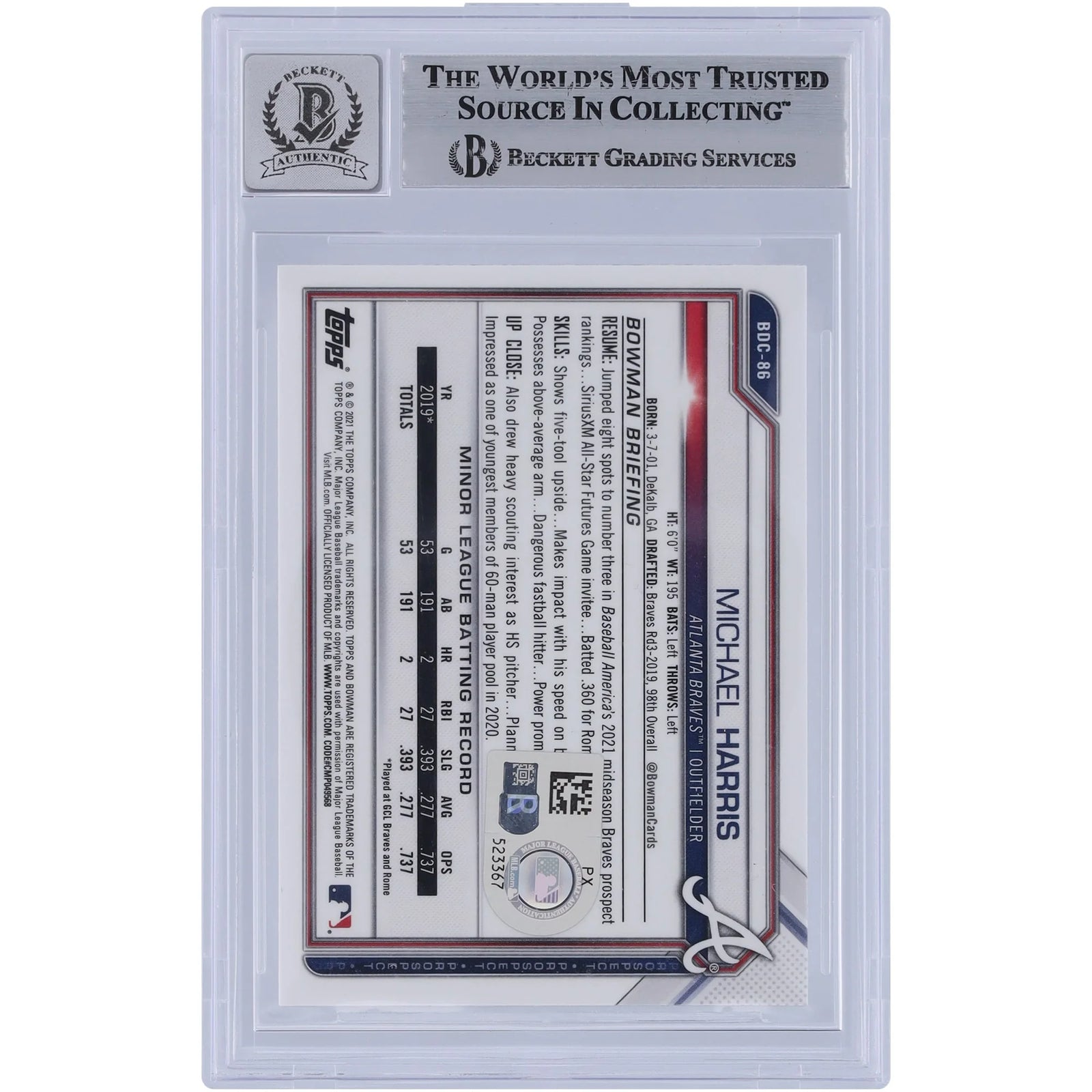 Michael Harris II Signed 2021 Bowman Chrome Draft #BDC-86 | Graded 9