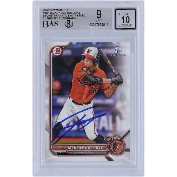 Jackson Holliday Signed 2022 Bowman Draft #BD-168 | Graded 9