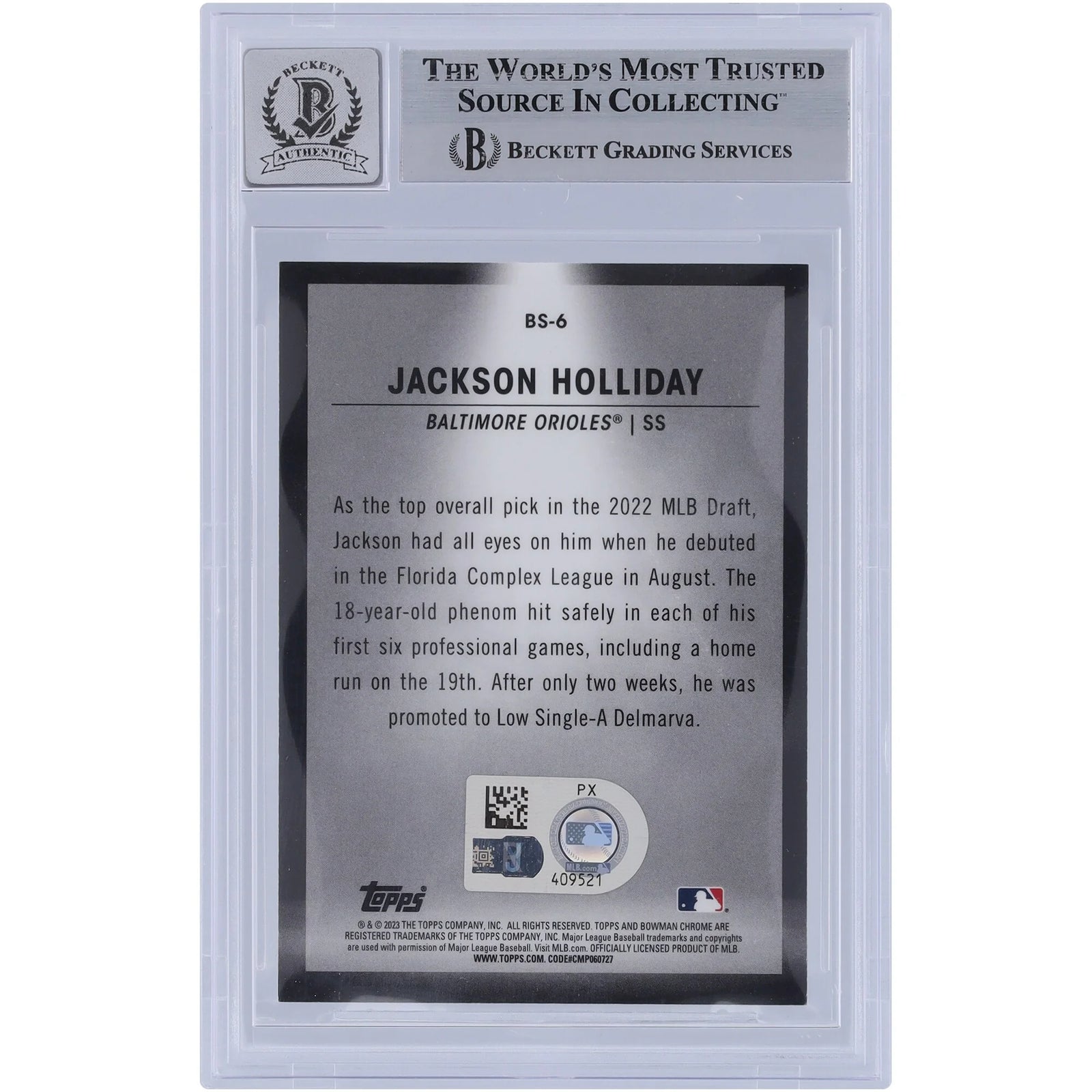 Jackson Holliday Signed 2023 Bowman Chrome Bowman Spotlights #BS-6 | Beckett Authenticated