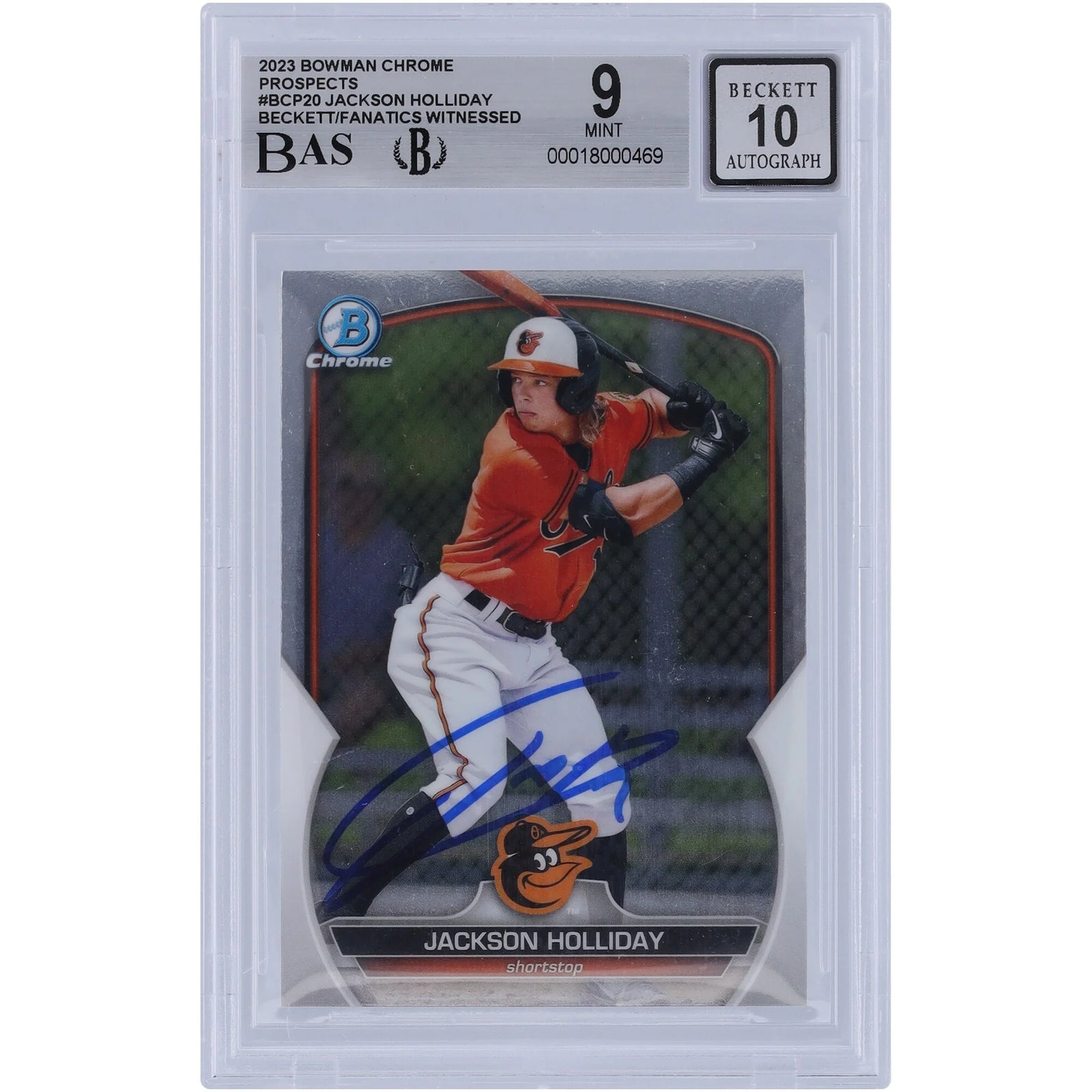 Jackson Holliday Signed 2023 Bowman Chrome Prospects #BCP-20 | Beckett Authenticated 9