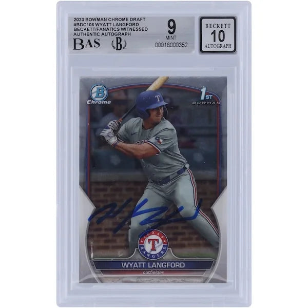Wyatt Langford Signed 2023 Bowman Chrome Draft #BDC-106 | Beckett 9