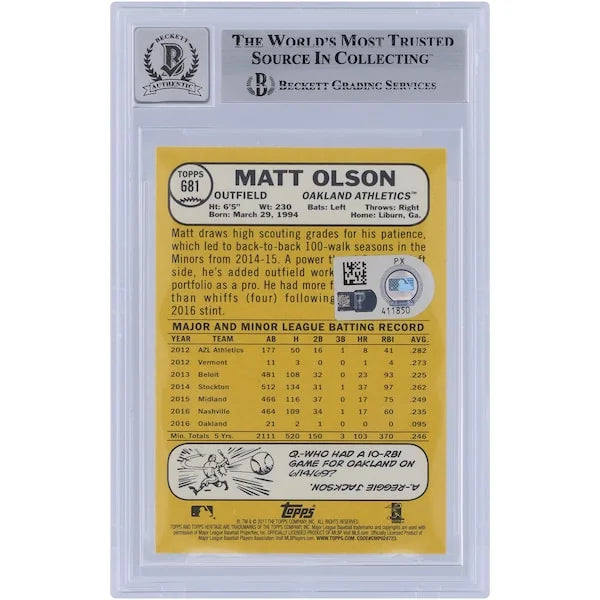 Matt Olson Signed 2017 Topps Heritage #681 Rookie Card | Authenticated