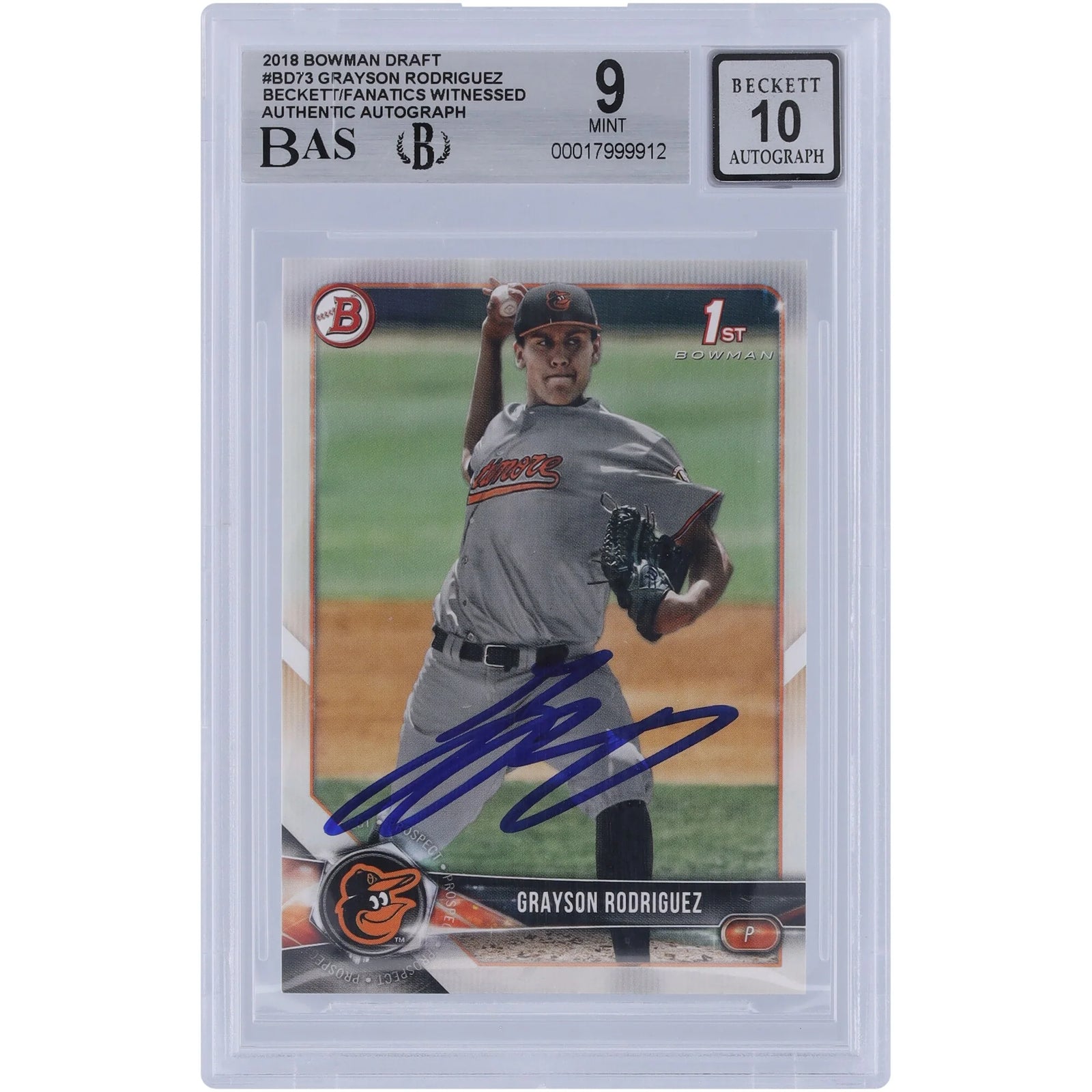 Grayson Rodriguez Signed 2018 Bowman Draft #BD-73 Card | Beckett Authenticated 9
