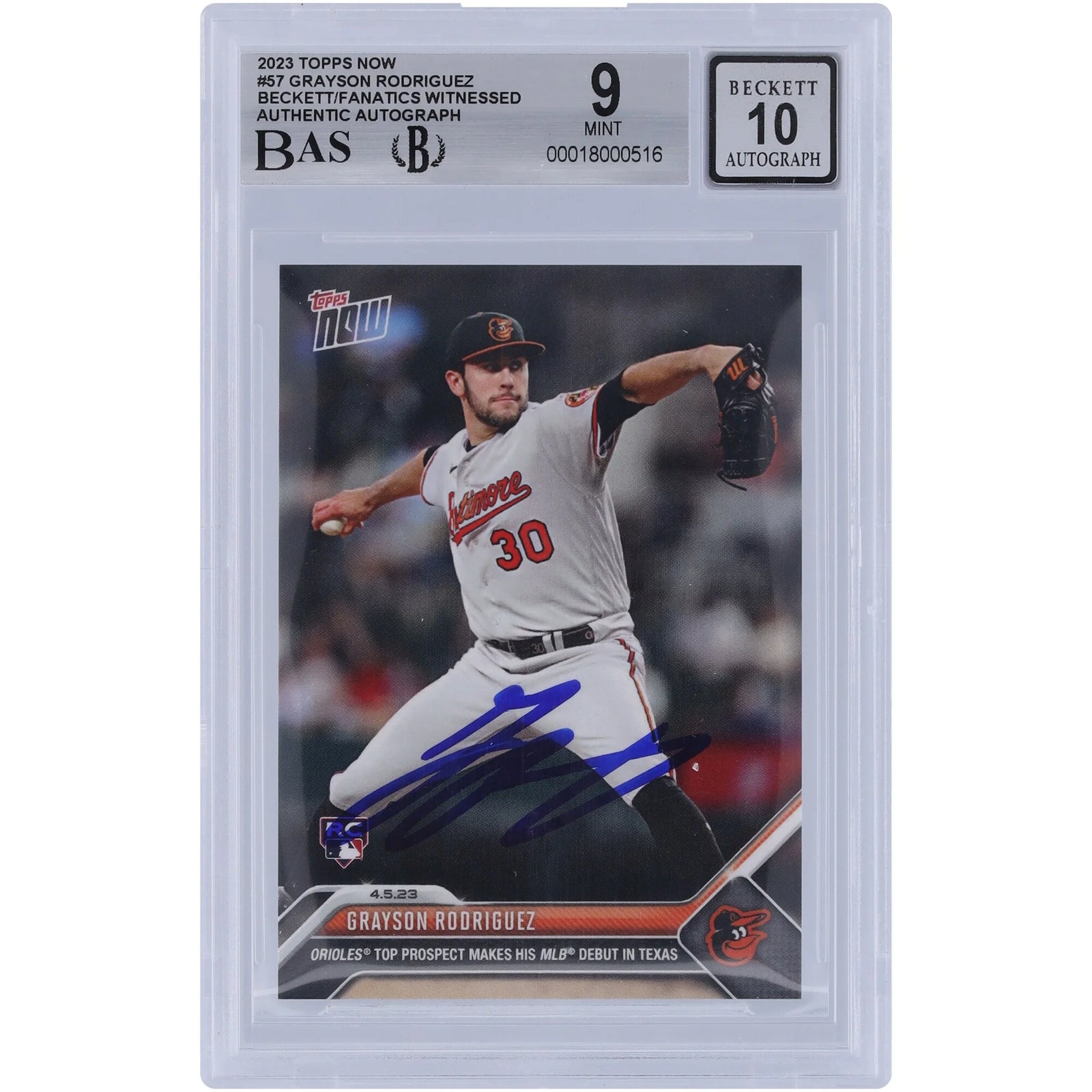 Grayson Rodriguez Signed 2023 Topps Now #57 Rookie Card | Beckett Authenticated 9