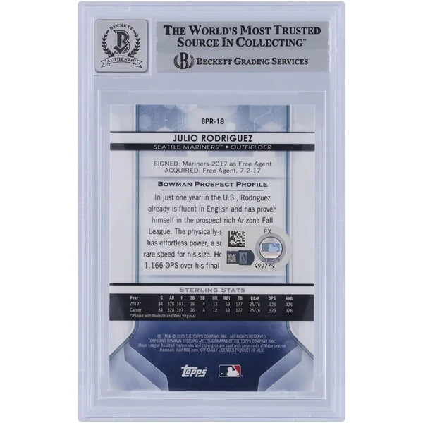 Julio Rodriguez Signed 2020 Bowman Sterling #BPR-18 Card | Graded 9