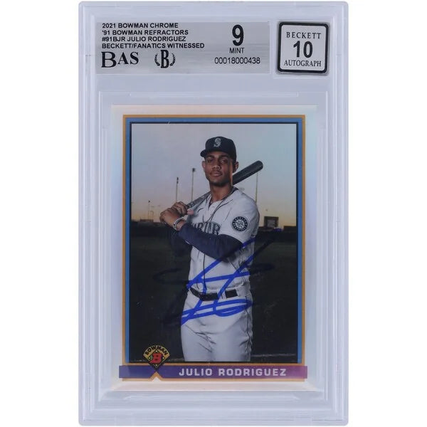 Julio Rodriguez Signed 2021 Bowman Chrome Refractor | Graded 9 #91B