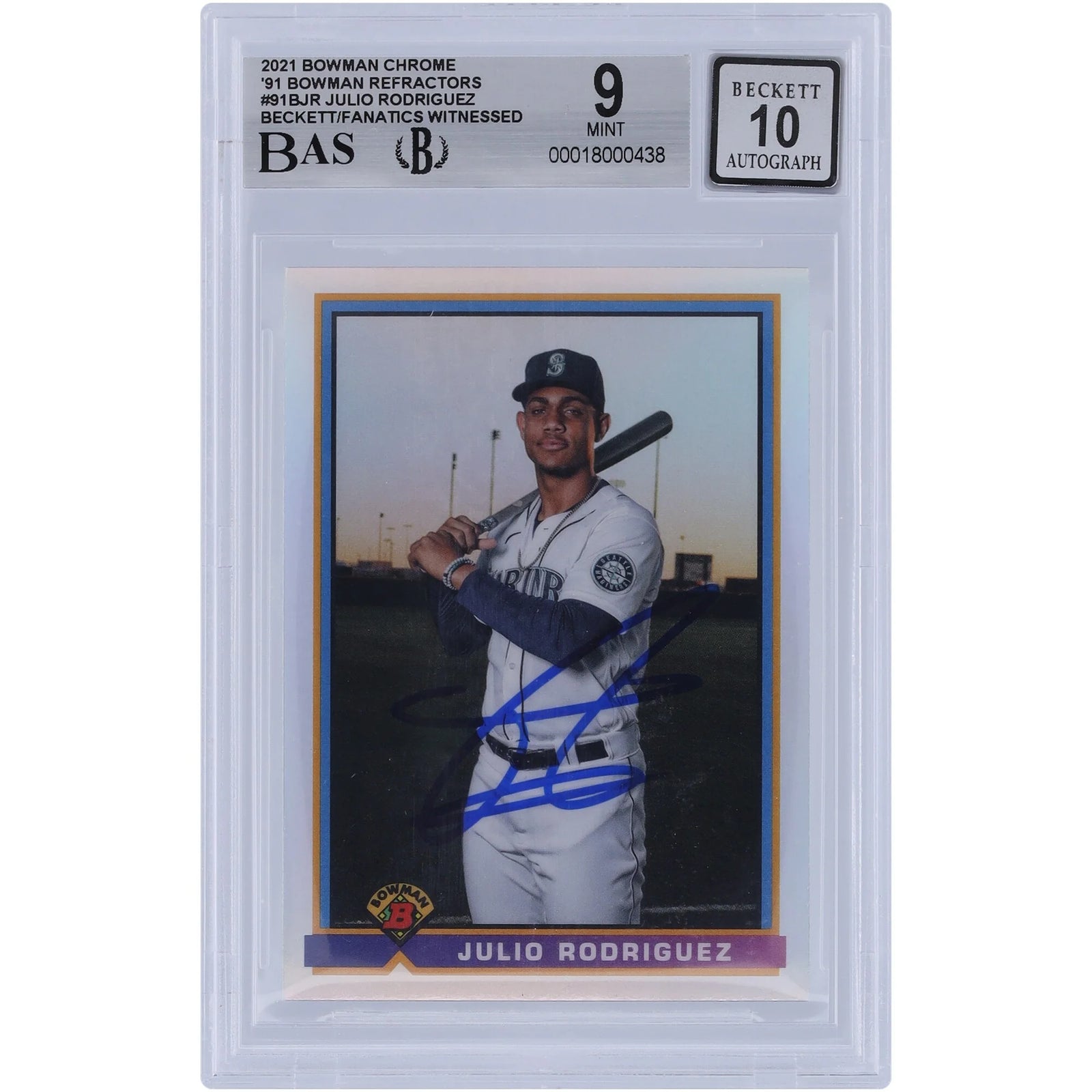 Julio Rodriguez Signed 2021 Bowman Chrome Refractor | Graded 9 #91B
