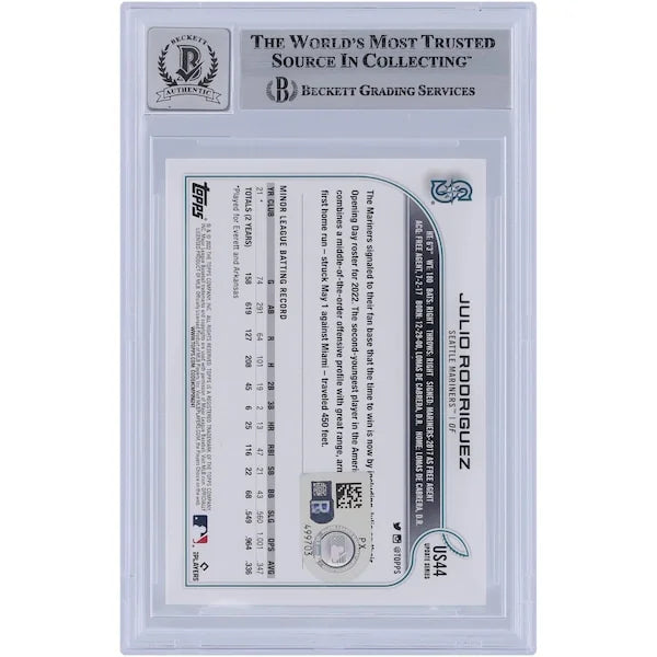 Julio Rodriguez Signed 2022 Topps Update #US44 Rookie Card | Beckett Graded 9